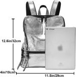 Stylish Backpacks for Women Shiny Soft Leather Backpack with Top Handle Zipper Purse Shoulder Bags Travel Daypack Casual Waterproof Travel Bags-Sliver - Image 2
