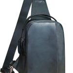 Genuine Leather Sling Bag Crossbody Purse Retro Handmade Hiking Daypack Motorcycle Shoulder Backpack Vintage Chest Bags (NavyBlue)