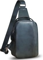 Genuine Leather Sling Bag Crossbody Purse Retro Handmade Hiking Daypack Motorcycle Shoulder Backpack Vintage Chest Bags (NavyBlue)