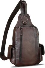 Genuine Leather Silng Bag for Men and Women Vintage Leather Sling Backpack Chest Purse Crossbody Bag