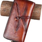 Slim Bifold Leather Wallets for Women Embossed Dragonfly Handmade Leather Wallet Cellphone Clutch Holder Purse (Brown)