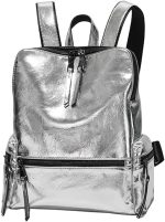 Stylish Backpacks for Women Shiny Soft Leather Backpack with Top Handle Zipper Purse Shoulder Bags Travel Daypack Casual Waterproof Travel Bags-Sliver