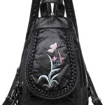 Vintage Embroidered Women Backpacks Soft PU Leather Backpack Purse Small Female Travel Bag Black Chest Packs (Orchid)