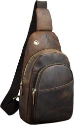 Mens Outdoor Casual Hiking Crossbody Chest Sling Bag One Shoulder Strap Bag Backpack (008 A Dark Brown)