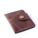 Handmade Vintage Leather Wallet - Slim Front Pocket Credit Card Holder, Hand-Stitched Genuine Cowhide Wallet for Men & Women, Holds 4-8 Cards + Cash (Dark brown stitching, Small Flap Wallet)