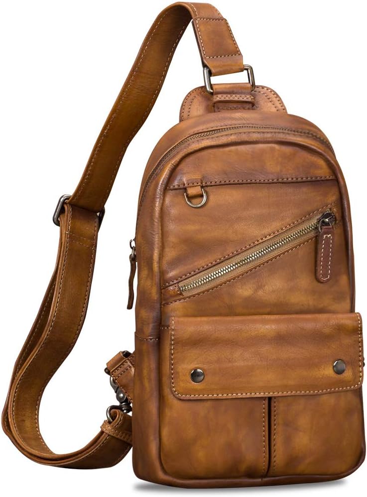 61nZA2pq2gL._AC_SL1100_.jpg Genuine Leather Sling Bag for Men and Women Vintage Handmade Sling Backpack Shoulder Purse Crossbody Chest Bag - Image 1
