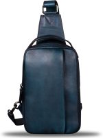 Genuine Leather Sling Bag for Men and Women Vintage Real Leather Sling Backpack Shoulder Crossbody Bag Chest Bag (Blue) - Image 2