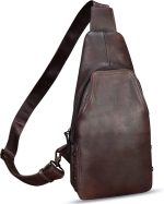 Genuine Leather Sling Bag Retro Crossbody Sling Backpack Handmade Chest Shoulder Daypack Purses Fanny Pack (Coffee)