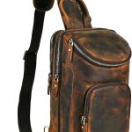 Thick Crazy horse Leather Triangle Crossbody Sling Chest Bag Travel One Shoulder Bag Daypack For Men Male