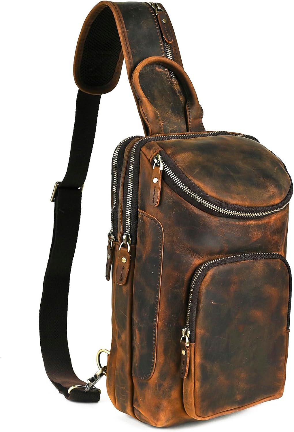 7167jbty9JL._AC_SL1500_.jpg Thick Crazy horse Leather Triangle Crossbody Sling Chest Bag Travel One Shoulder Bag Daypack For Men Male - Image 1