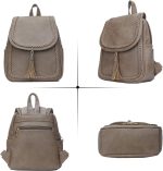 Fashion Small Synthetic Leather Backpack Purse For Women and Ladies with Tassel (Khaki) - Image 2