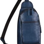Genuine Leather Sling Bag Handmade Retro Crossbody Sling Backpack Purse Chest Shoulder Hiking Daypack Fanny Pack (Blue)