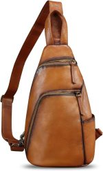 Genuine Leather Silng Bag for Men and Women Vintage Leather Sling Backpack Purse Shoulder Crossbody Bag Chest Bag - Image 2