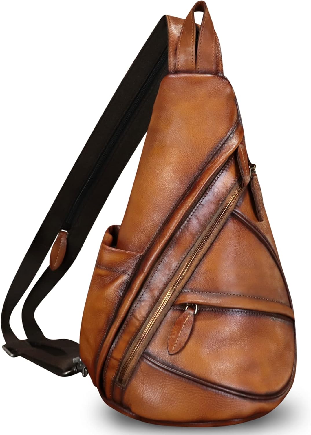 71K0WkqnI6L._AC_SL1500_.jpg Genuine Leather Sling Bag for Men and Women Leather Sling Backpack Purses Chest Bag Crossbody Shoulder Fanny Bag - Image 1