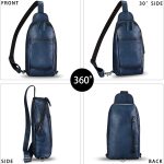 Genuine Leather Sling Bag Handmade Retro Crossbody Sling Backpack Purse Chest Shoulder Hiking Daypack Fanny Pack (Blue) - Image 2