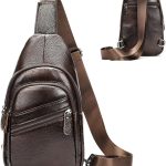 Genuine Leather Sling Bag Crossbody Men Casual Women Travel Daypacks Chest Bag Shoulder Backpack, Brown