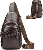 Genuine Leather Sling Bag Crossbody Men Casual Women Travel Daypacks Chest Bag Shoulder Backpack, Brown