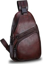 Genuine Leather Sling Bag Crossbody Purse Handmade Hiking Daypack Motorcycle Bag Retro Shoulder Backpack Vintage Chest Bag (Coffee)