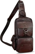 Genuine Leather Sling Bag for Men and Women Crossbody Backpack Handmade Chest Bag Hiking Daypack Purse Pouch
