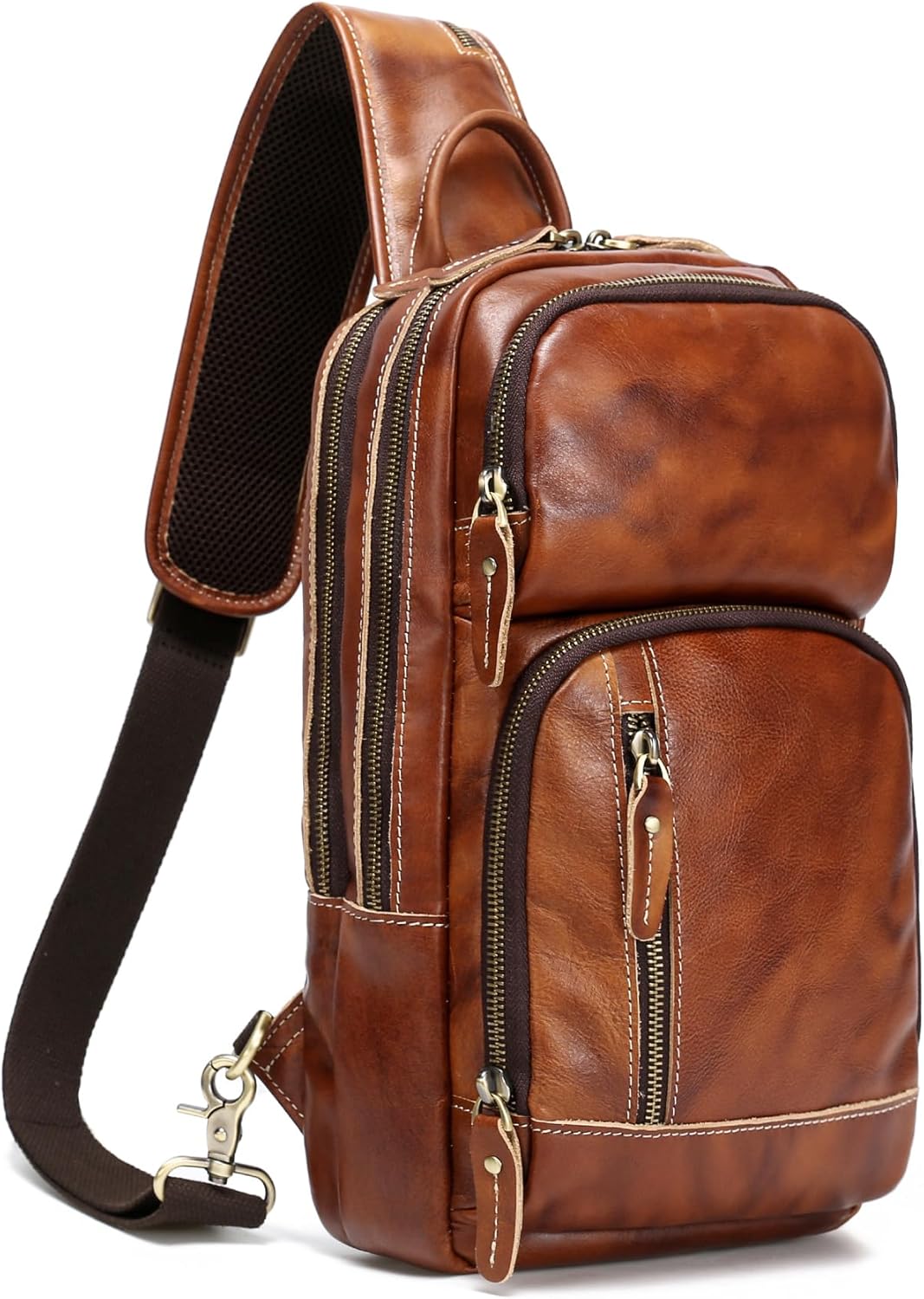71WY9uk2ieL._AC_SL1500_.jpg Full Grain Leather Sling Bag For Men Crossbody Chest Daypack fits 10.5" iPad - Image 1