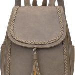 Fashion Small Synthetic Leather Backpack Purse For Women and Ladies with Tassel (Khaki)