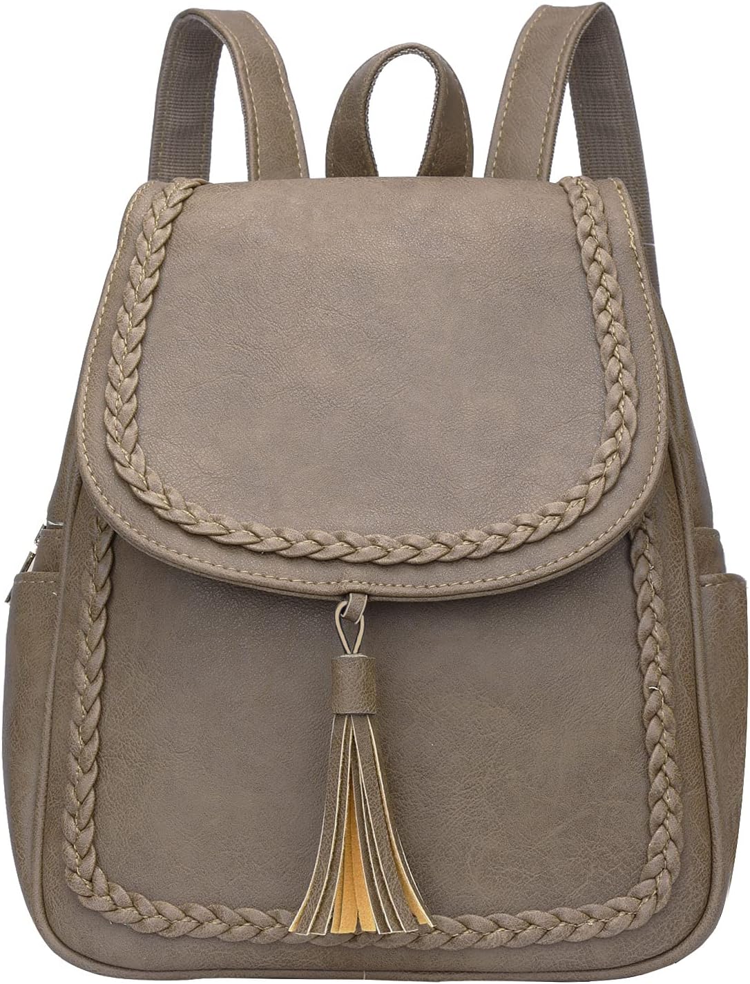 71dU4EDoqNL._AC_SL1500_.jpg Fashion Small Synthetic Leather Backpack Purse For Women and Ladies with Tassel (Khaki) - Image 1