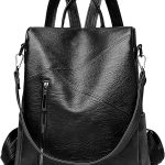Backpack Purse for Women, Large Capacity PU Leather Shoulder Bags Multifunctional Fashion Backpack Travel Bag for Working Shopping Hiking (Black)