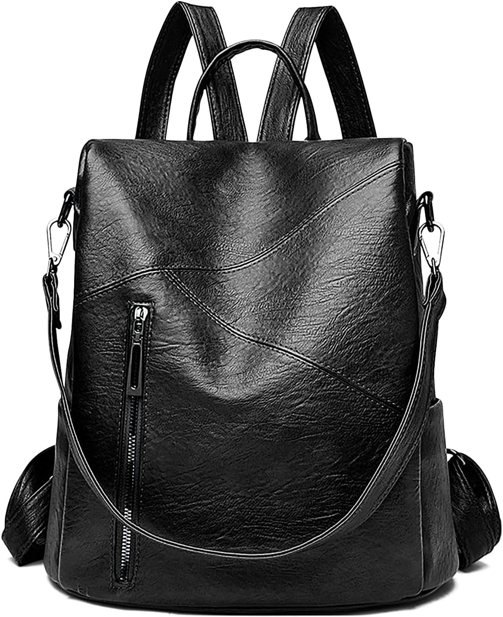 71gON7mMg1L._AC_SL1500_.jpg Backpack Purse for Women, Large Capacity PU Leather Shoulder Bags Multifunctional Fashion Backpack Travel Bag for Working Shopping Hiking (Black) - Image 1