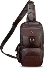 Genuine Leather Sling Bag for Men and Women Crossbody Backpack Handmade Chest Bag Hiking Daypack Purse Pouch - Image 2