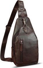 Genuine Leather Silng Bag for Women and Men Real Leather Sling Backpack Shoulder Crossbody Bag Chest Purses