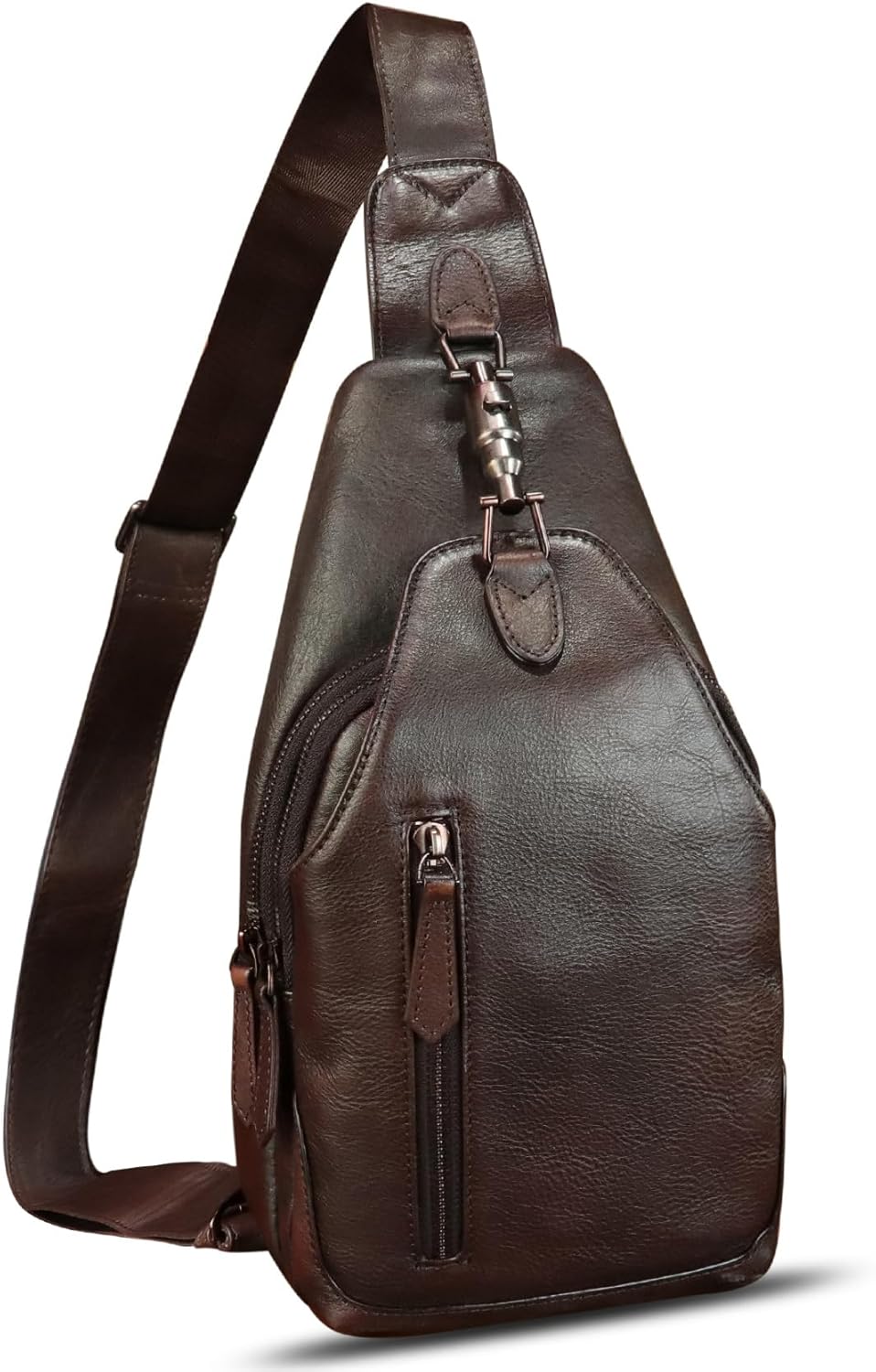 71kUShTEZmL._AC_SL1500_.jpg Genuine Leather Silng Bag for Women and Men Real Leather Sling Backpack Shoulder Crossbody Bag Chest Purses - Image 1