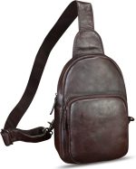 Genuine Leather Sling Bag Retro Crossbody Sling Backpack Handmade Chest Shoulder Daypack Cycling Bag Purse Fanny Pack (Coffee)