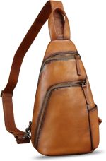Genuine Leather Silng Bag for Men and Women Vintage Leather Sling Backpack Purse Shoulder Crossbody Bag Chest Bag