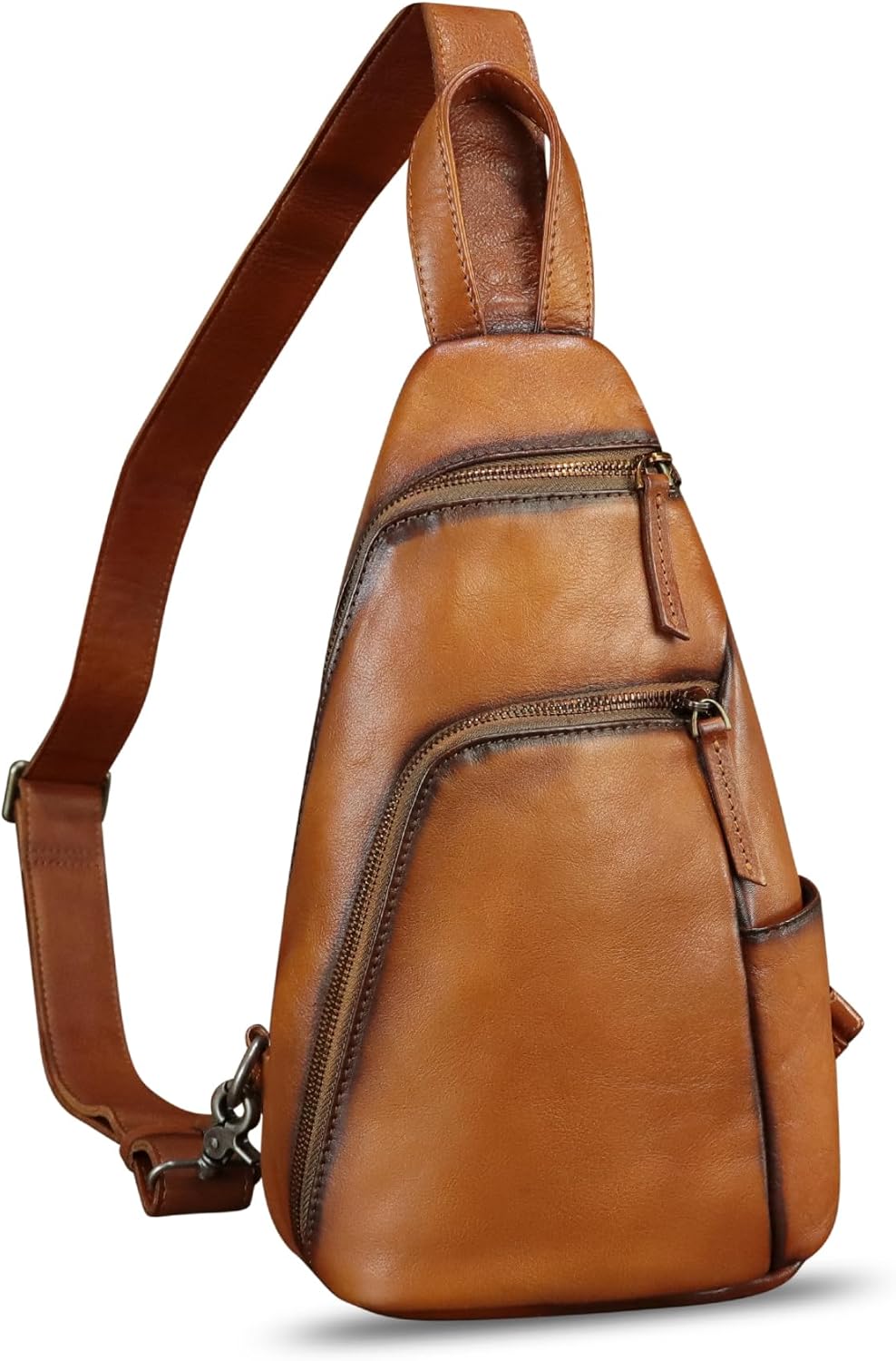 71qNfd8RB4L._AC_SL1500_.jpg Genuine Leather Silng Bag for Men and Women Vintage Leather Sling Backpack Purse Shoulder Crossbody Bag Chest Bag - Image 1