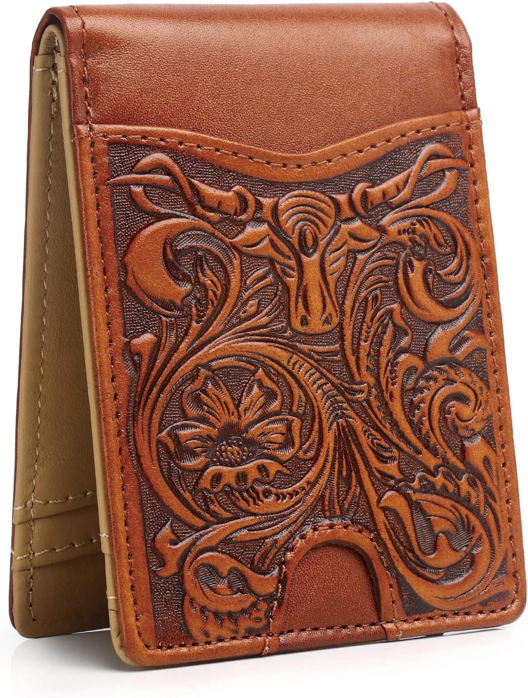 814yPvHuCL._AC_SL1500_.jpg Full Grain Leather Bifold Wallet for Men - 11 Slots, RFID Blocking, Western Cowboy Gifts for Men - Brown - Image 1