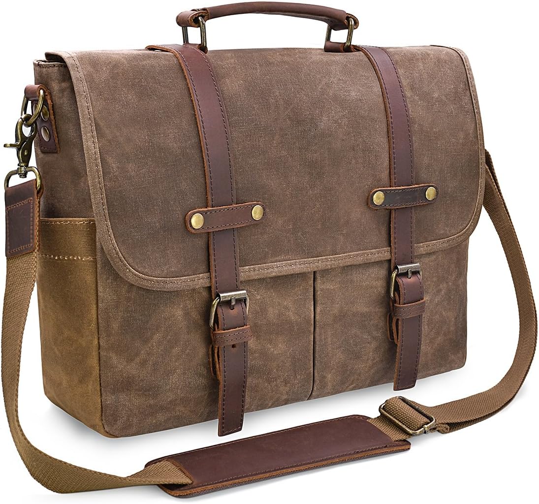 81EPTX8VhwL._AC_SL1100_.jpg Messenger Bag men Canvas Leather 15.6 Inch Laptop Briefcase Crossbody Shoulder - Image 1