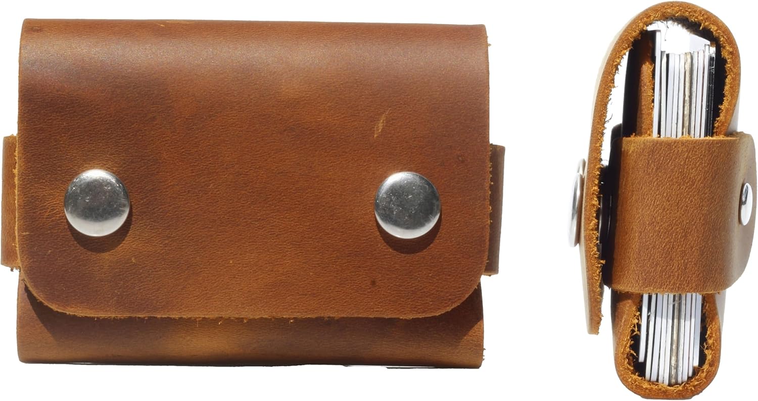 81ItQZwA1SL._AC_SL1500_.jpg Genuine Leather Slim Wallet & Card Holder – Handmade Minimalist Design for Men & Women, Vintage Distressed Look (Camel) - Image 1