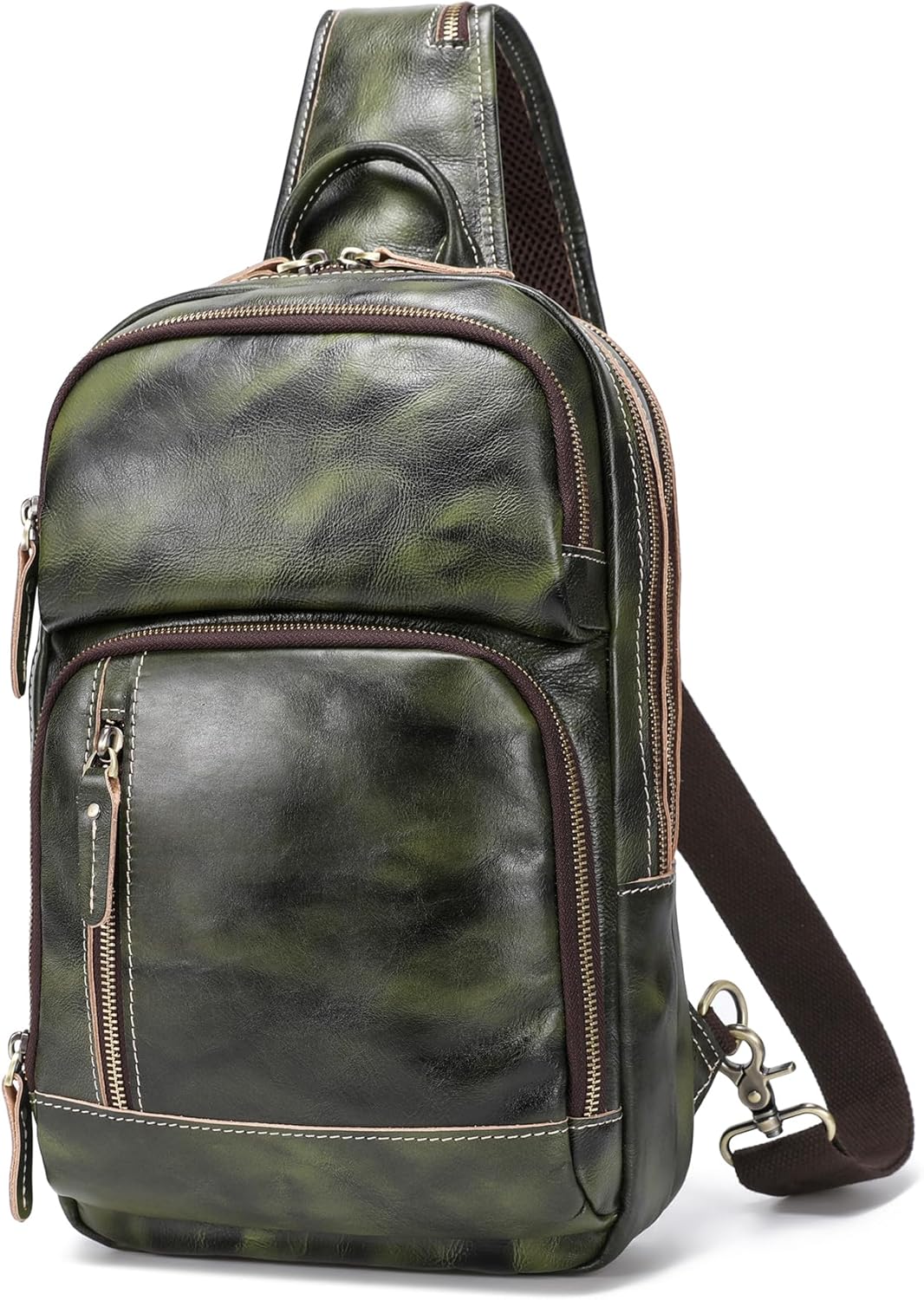 81KX0mmApwL._AC_SL1500_.jpg Full Grain Leather Sling Bag For Men, Crossbody Bag fits 12.9" iPad Crossbody Chest Daypack - Image 1