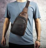 Mens Outdoor Casual Hiking Crossbody Chest Sling Bag One Shoulder Strap Bag Backpack (008 A Dark Brown) - Image 2