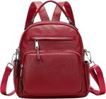 Genuine Leather Backpack for Women Small Convertible Backpack Purse Ladies Shoulder Bag 4 in 1 to Carry
