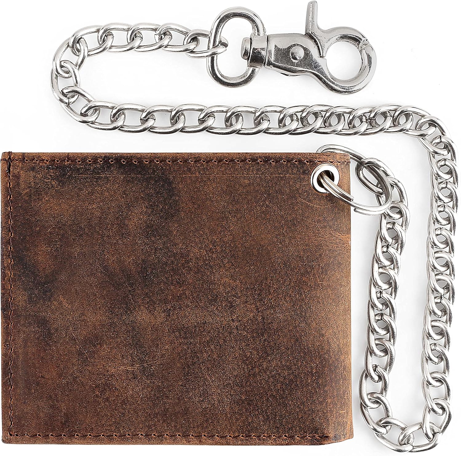 A1M6oITDmzS._AC_SL1500_.jpg RFID Blocking Mens bi-fold Style Cowhide Leather Steel Chain Wallet, brown vintage leather - Image 1
